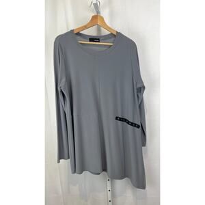 SUN KIM  Size L Asymmetric Tunic Top Crew Neck Long Sleeve Gray Black USA